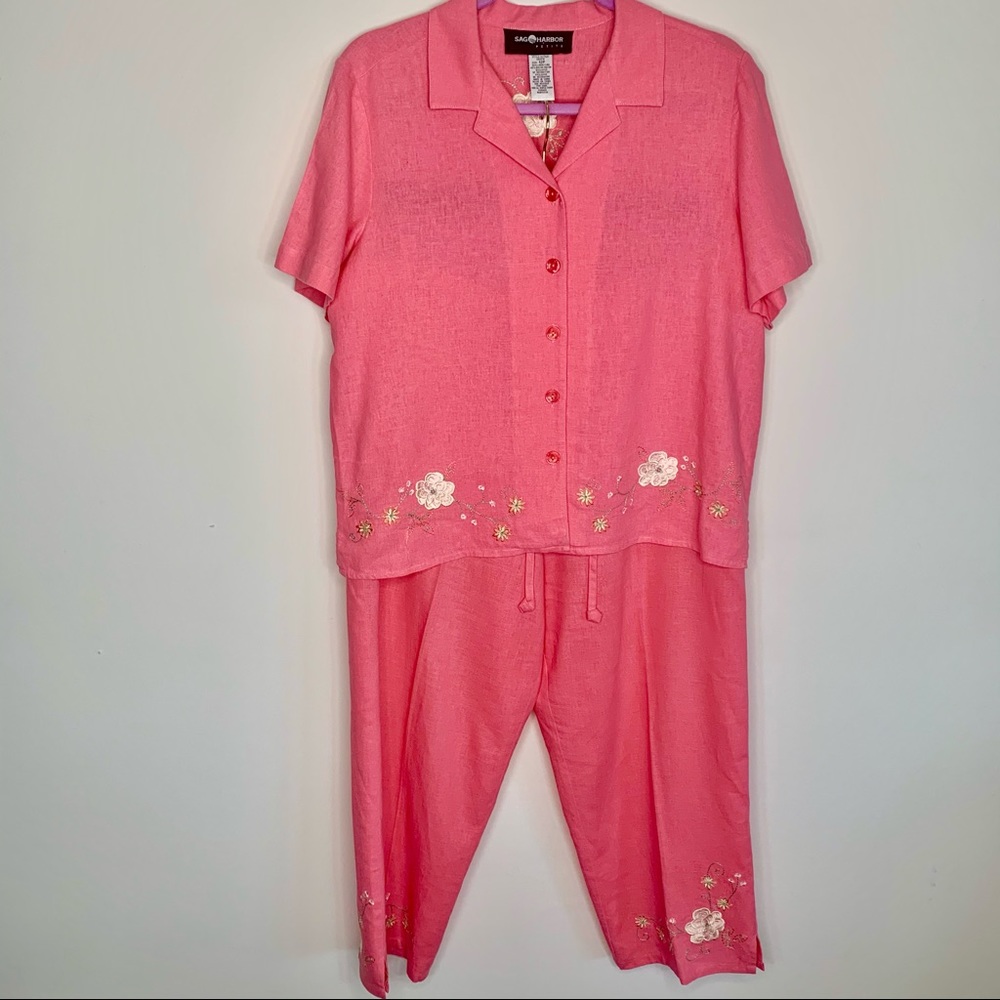 pink embroidered linen matching set 12p